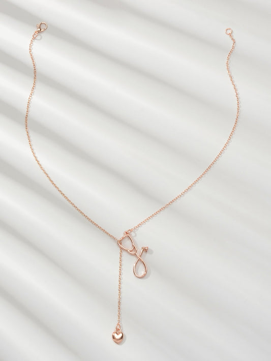 Minimalist Jewelry Trendy Gold Silver Stethoscope Heart Pendant Y shape Necklace-1