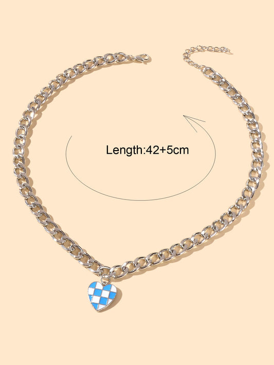 Designer Jewellery Silver Chain Blue Black Enamel Heart Awesome Pendant Necklace-1