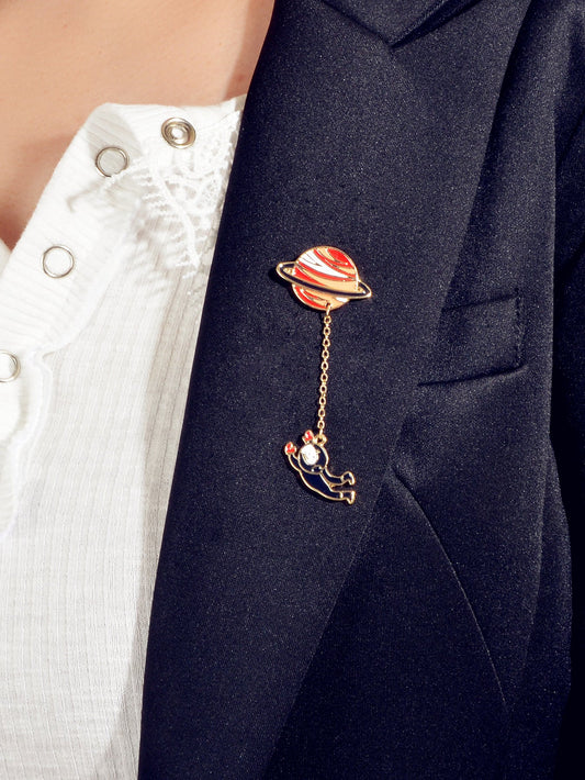 Themes Colorful Enamel Astronaut Planet Brooches Spaceman Lapel Pins Chain Badge-1