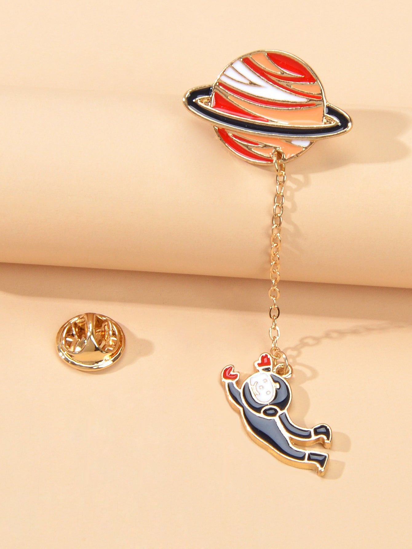 Themes Colorful Enamel Astronaut Planet Brooches Spaceman Lapel Pins Chain Badge-2