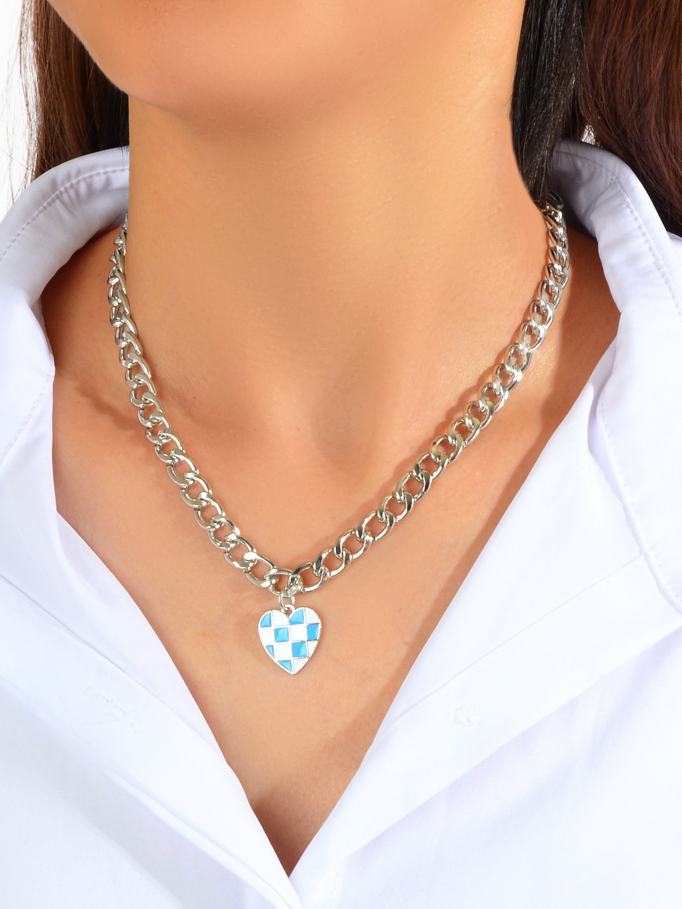 Designer Jewellery Silver Chain Blue Black Enamel Heart Awesome Pendant Necklace-0
