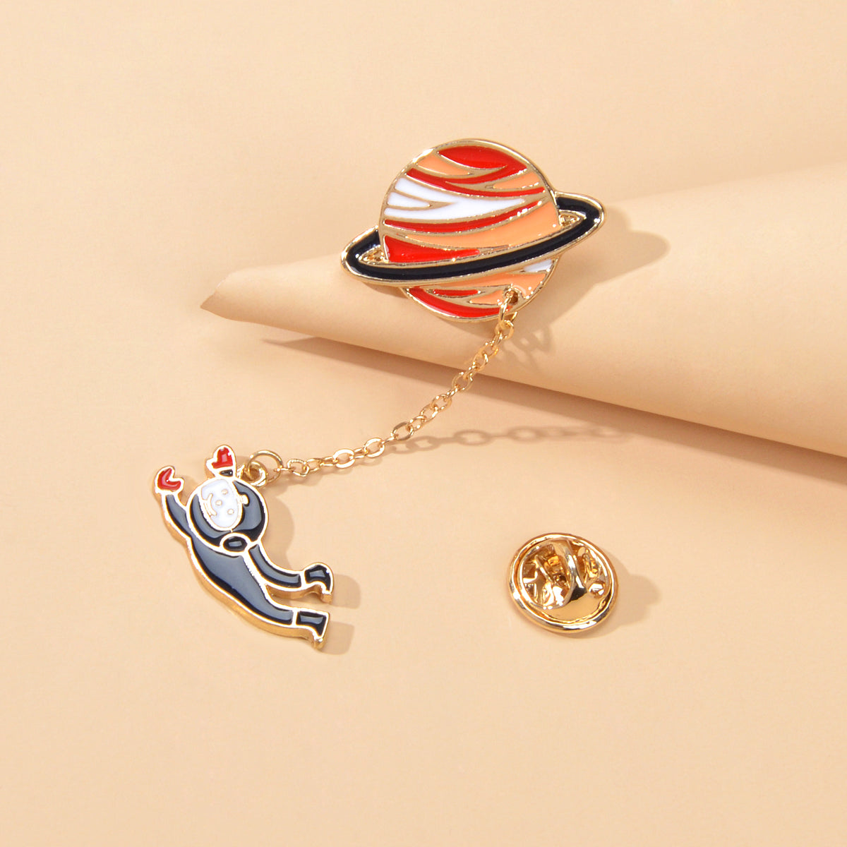 Themes Colorful Enamel Astronaut Planet Brooches Spaceman Lapel Pins Chain Badge-0