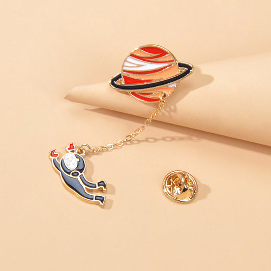 Themes Colorful Enamel Astronaut Planet Brooches Spaceman Lapel Pins Chain Badge-0