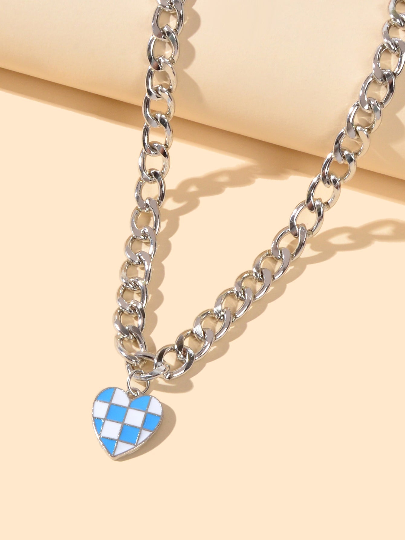 Designer Jewellery Silver Chain Blue Black Enamel Heart Awesome Pendant Necklace-2